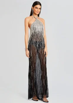 Retrofete Belle Embellished Fringe Dress Black/Silver Clearance