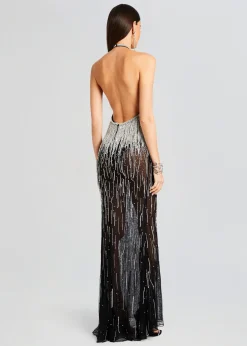 Retrofete Belle Embellished Fringe Dress Black/Silver Clearance