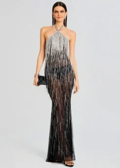 Retrofete Belle Embellished Fringe Dress Black/Silver Outlet