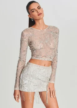 Retrofete Bessie Sequin Top Silver/White Store