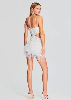 Retrofete Beverly Sequin Feather Dress White Fashion
