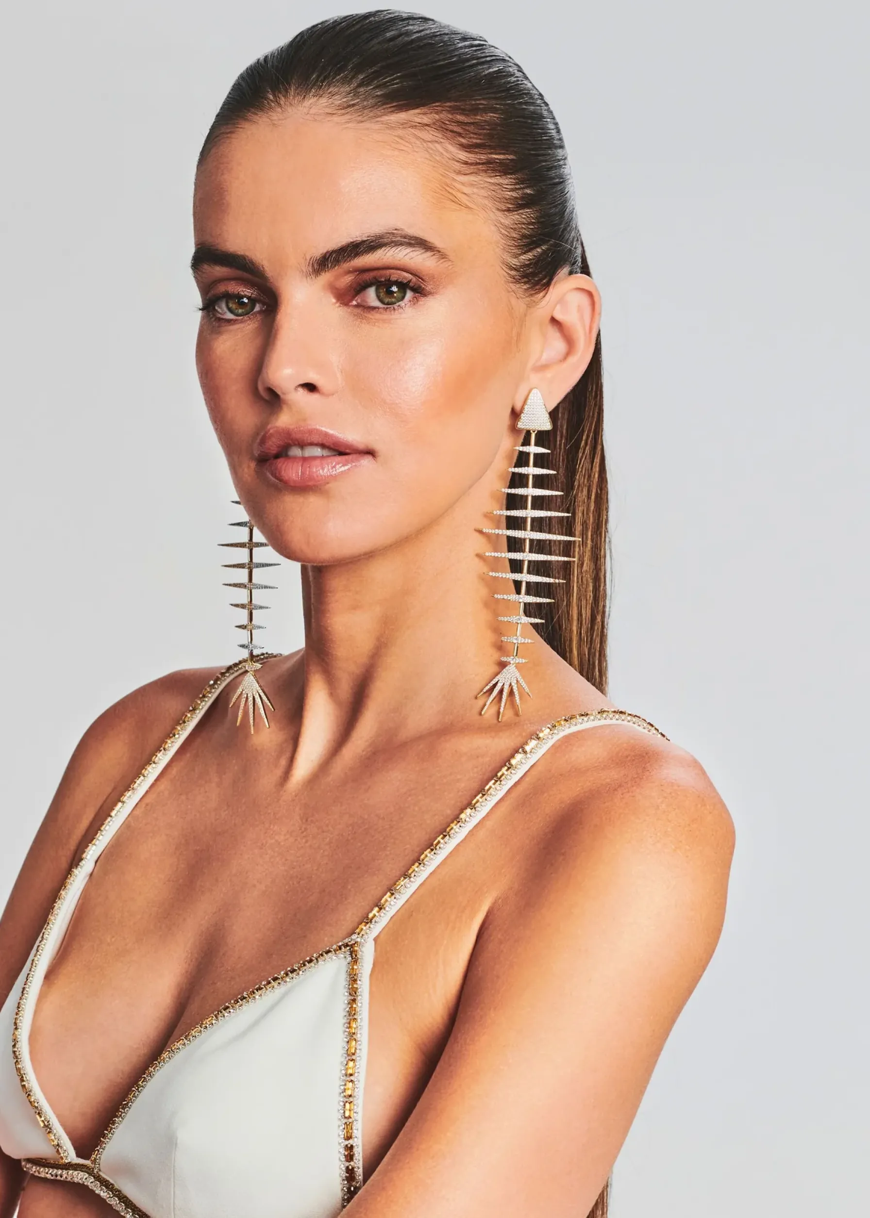 Retrofete Bimini Crystal Fish Bone Earrings Gold Sale