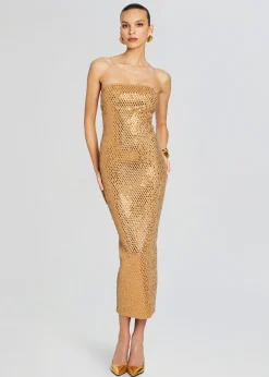Retrofete Boa Embellished Knit Dress Iridescent Gold Best Sale