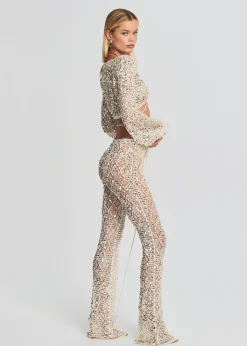 Retrofete Brendi Sequin Crochet Pant Ivory Gold Cheap