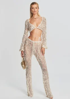 Retrofete Brendi Sequin Crochet Pant Ivory Gold Discount