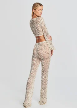 Retrofete Brendi Sequin Crochet Pant Ivory Gold Discount