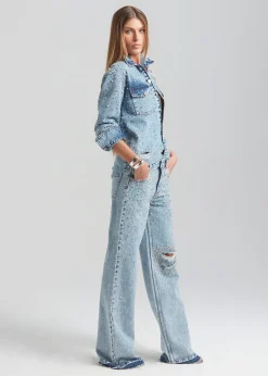 Retrofete Bronte Wide Leg Crystal Embellished Jean Arctic Crystal Discount