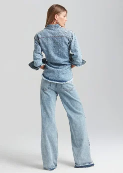 Retrofete Bronte Wide Leg Crystal Embellished Jean Arctic Crystal Discount