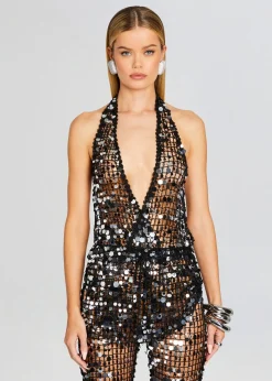 Retrofete Cali Sequin Crochet Jumpsuit Black New
