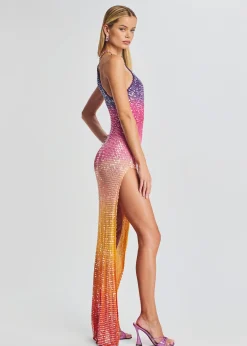 Retrofete Candice Sequin Crochet Dress Sunset Ombre Clearance