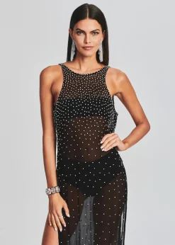 Retrofete Carmella Embellished Chiffon Dress Black/Silver Discount