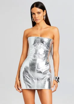Retrofete Casmir Leather Dress Silver Flash Sale