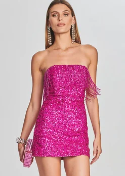 Retrofete Cassandra Sequin Fringe Dress Hot Pink Clearance