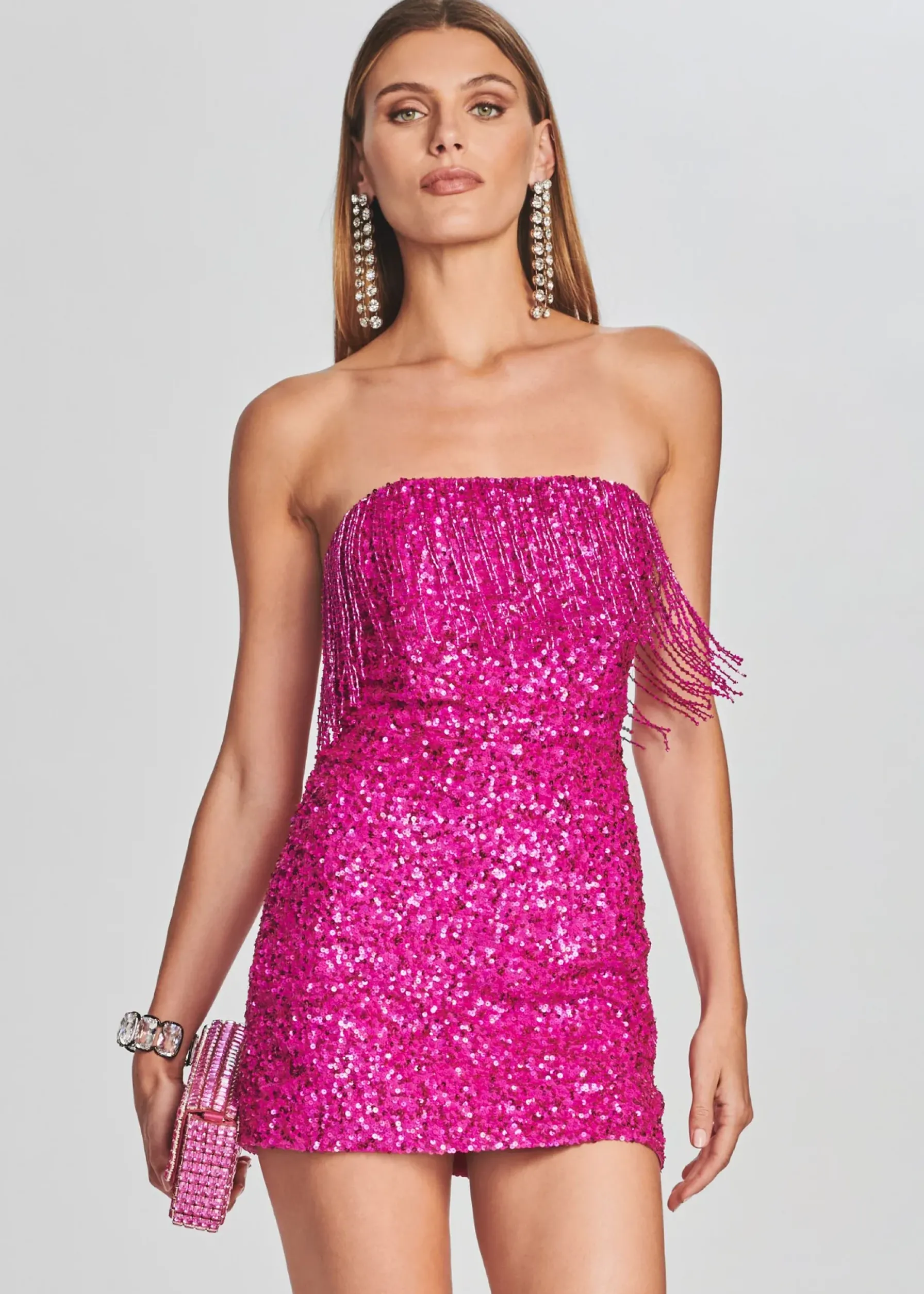 Retrofete Cassandra Sequin Fringe Dress Hot Pink Fashion