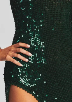 Retrofete Celeste Sequin Crochet Dress Dark Green Clearance
