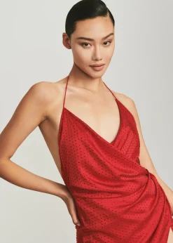 Retrofete Ceres Embellished Silk Dress Red Fashion
