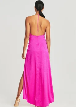 Retrofete Ceres Embellished Silk Dress Neon Pink New