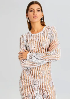 Retrofete Cherri Sequin Crochet Dress White Cheap