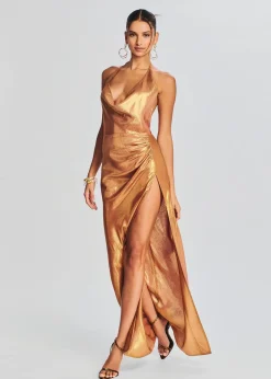 Retrofete Cleo Silk Chiffon Dress Nude Glitter Flash Sale