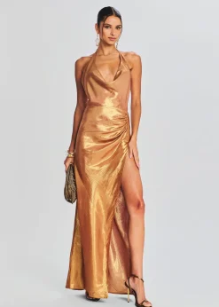 Retrofete Cleo Silk Chiffon Dress Nude Glitter Discount