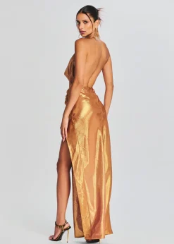 Retrofete Cleo Silk Chiffon Dress Nude Glitter Discount