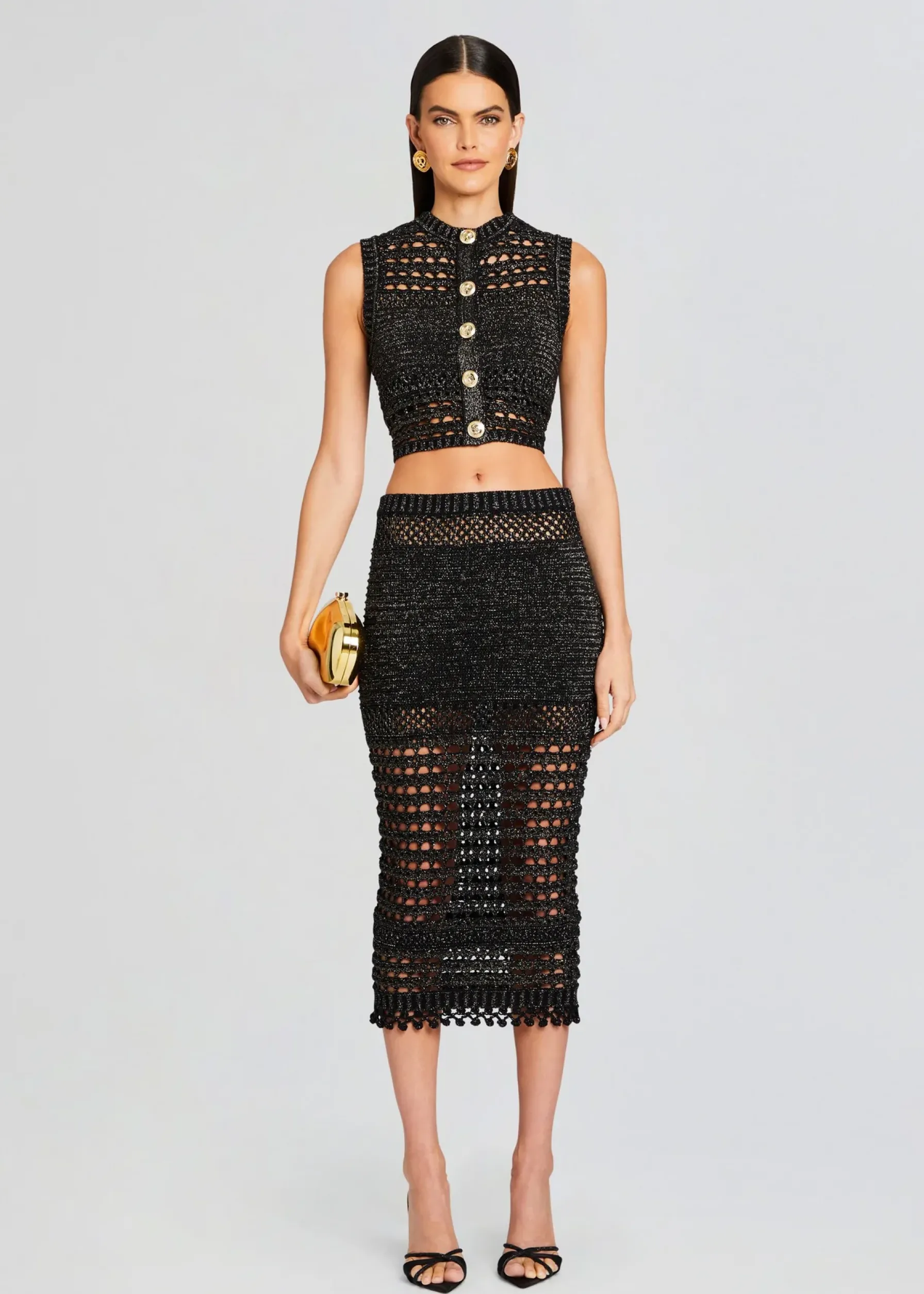 Retrofete Delma Knit Crochet Top Black/Gold Outlet
