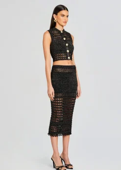 Retrofete Delma Knit Crochet Top Black/Gold New