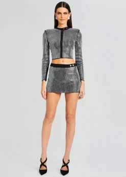 Retrofete Delta Embellished Knit Skirt Black/Silver Flash Sale