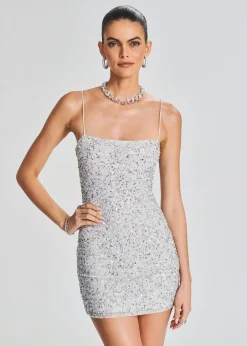 Retrofete Dionne Sequin Dress Silver/White Best