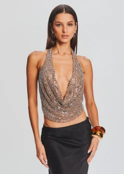 Retrofete Eleanor Sequin Top Tannin/Silver Best Sale