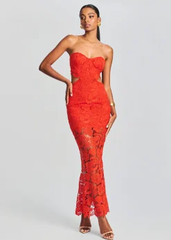 Retrofete Eliza Lace Maxi Dress Blood Orange Flash Sale
