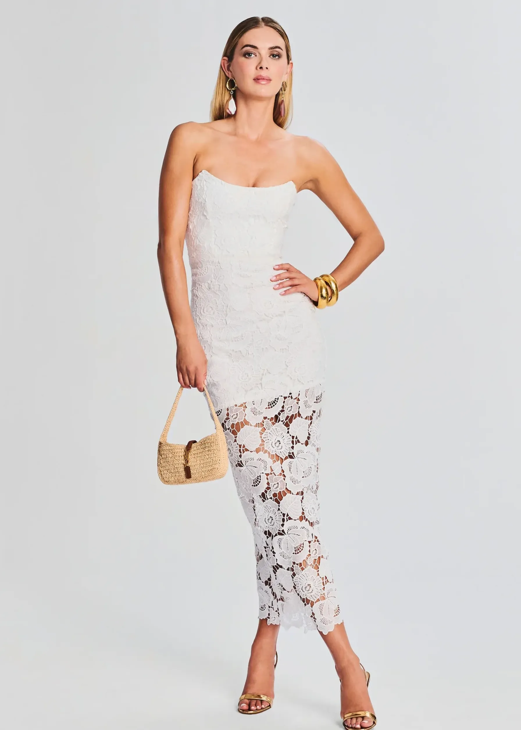 Retrofete Eliza Lace Strapless Maxi Dress White Cheap
