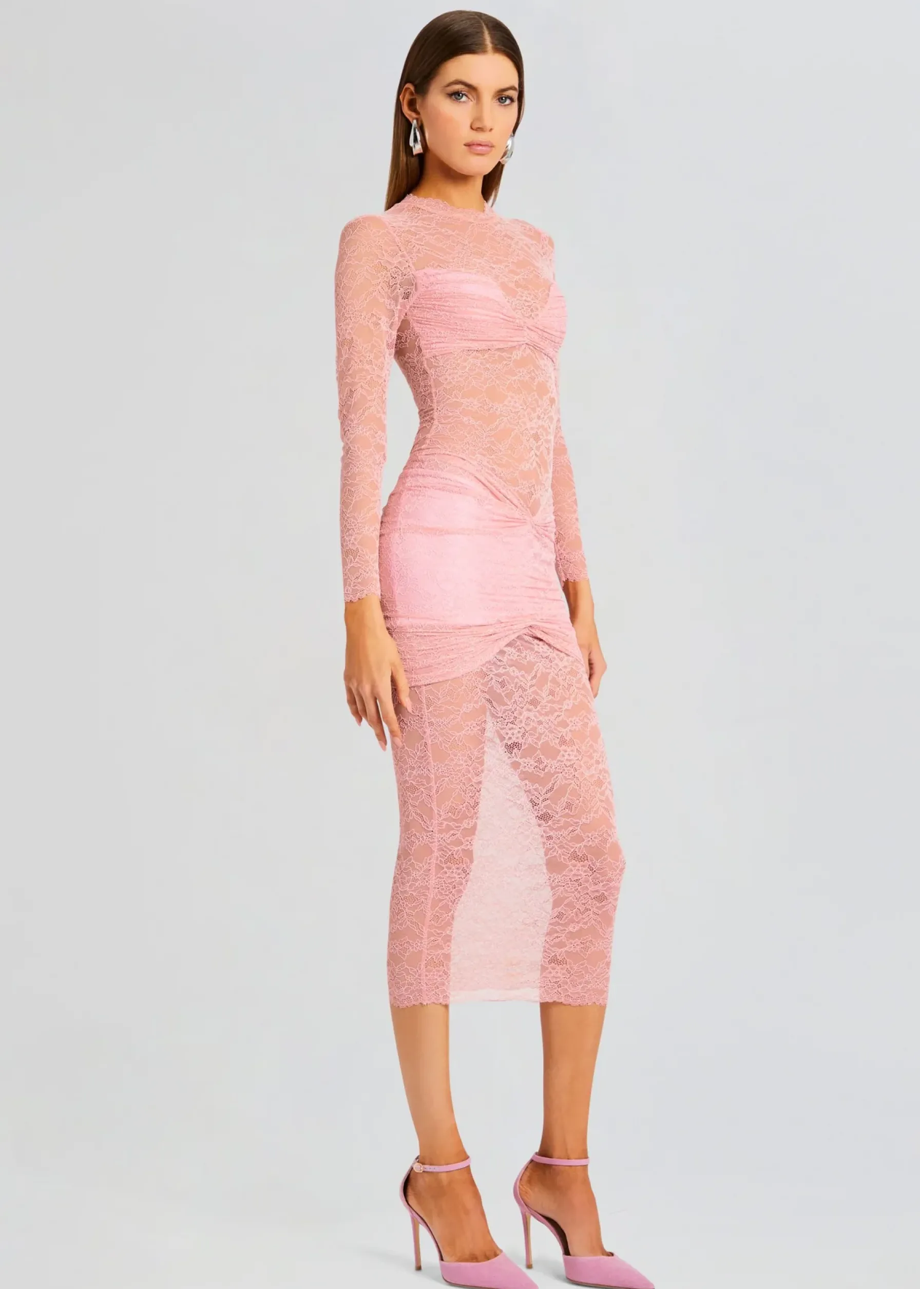 Retrofete Ellie Lace Midi Dress Baby Pink Store