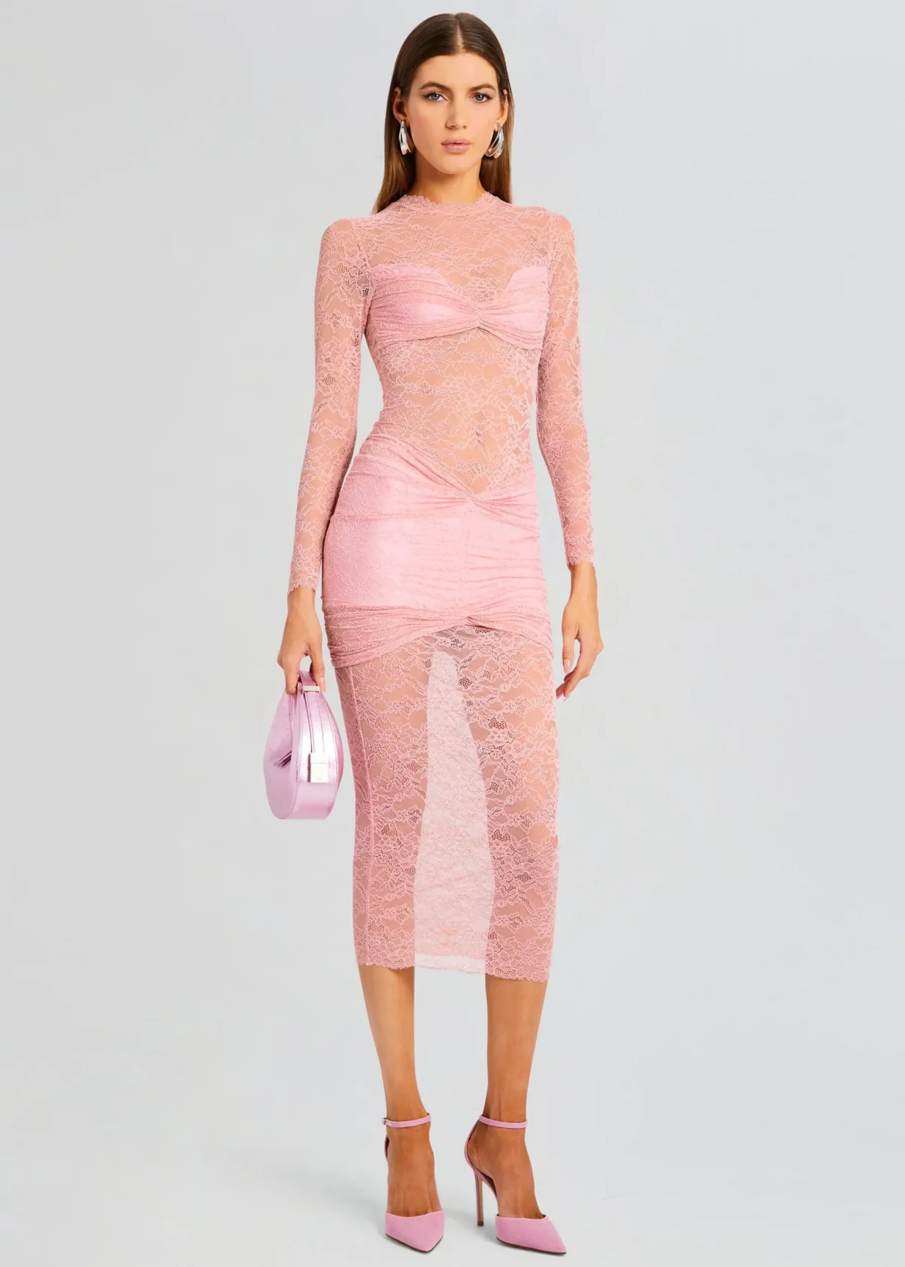 Retrofete Ellie Lace Midi Dress Baby Pink Store