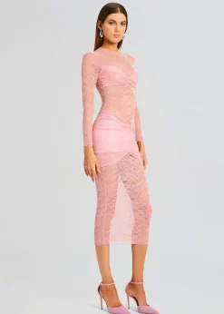 Retrofete Ellie Lace Midi Dress Baby Pink New
