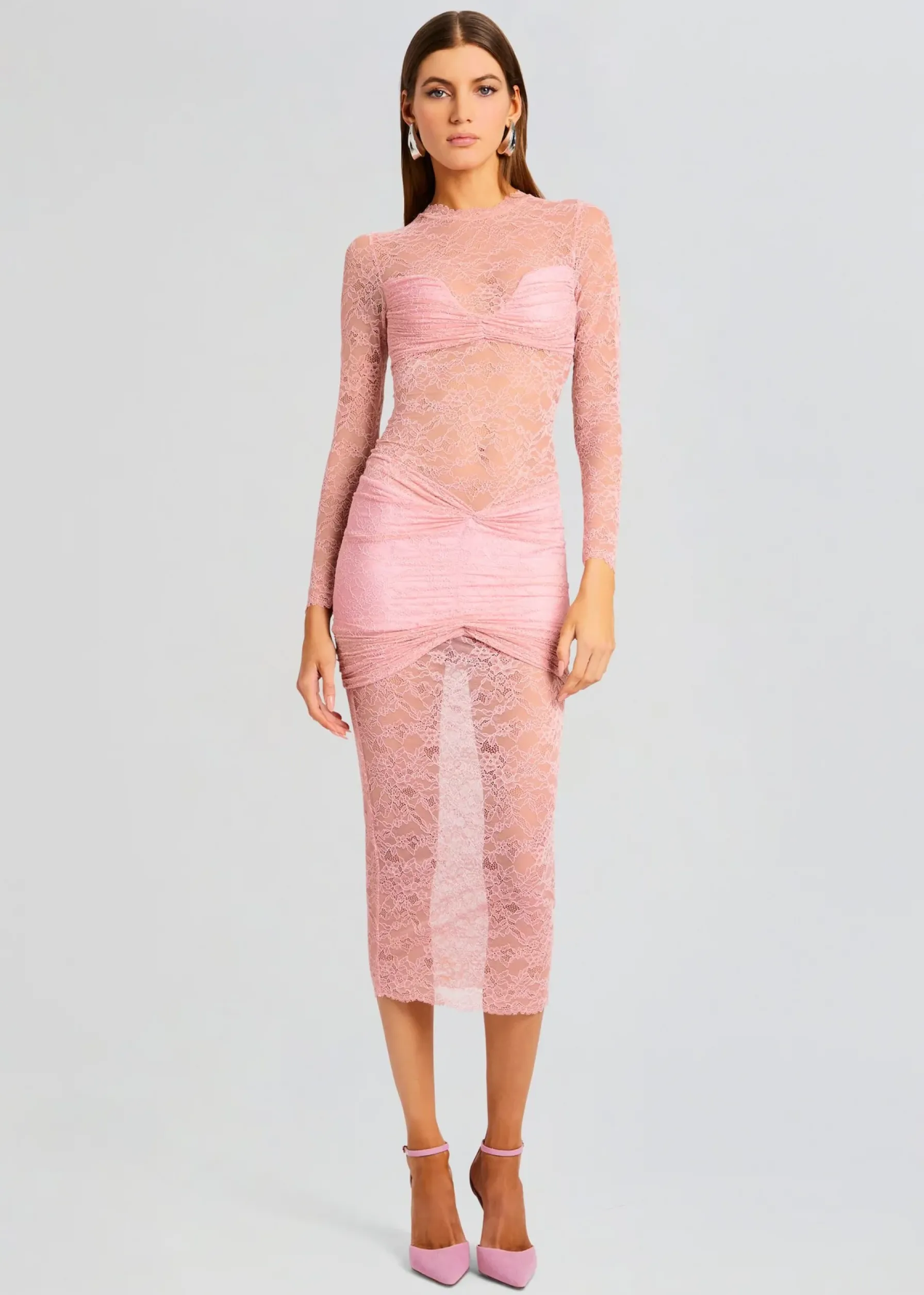 Retrofete Ellie Lace Midi Dress Baby Pink Clearance