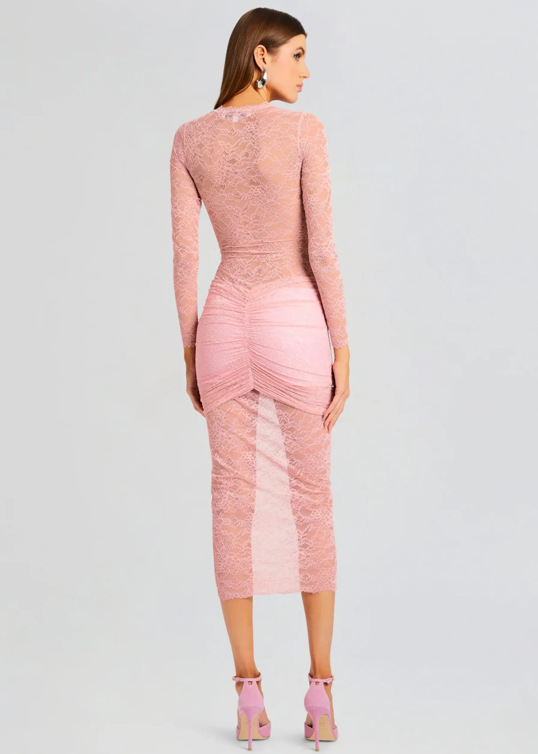 Retrofete Ellie Lace Midi Dress Baby Pink Clearance