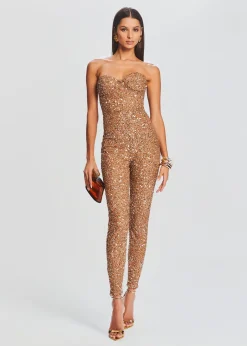 Retrofete Elodie Sequin Jumpsuit Tannin New