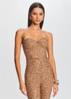 Retrofete Elodie Sequin Jumpsuit Tannin New