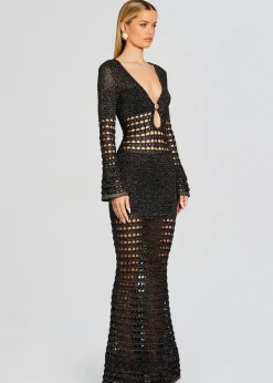 Retrofete Elvana Knit Crochet Dress Black/Gold Cheap