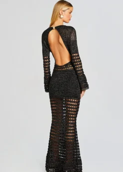 Retrofete Elvana Knit Crochet Dress Black/Gold Cheap