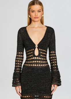 Retrofete Elvana Knit Crochet Dress Black/Gold Cheap