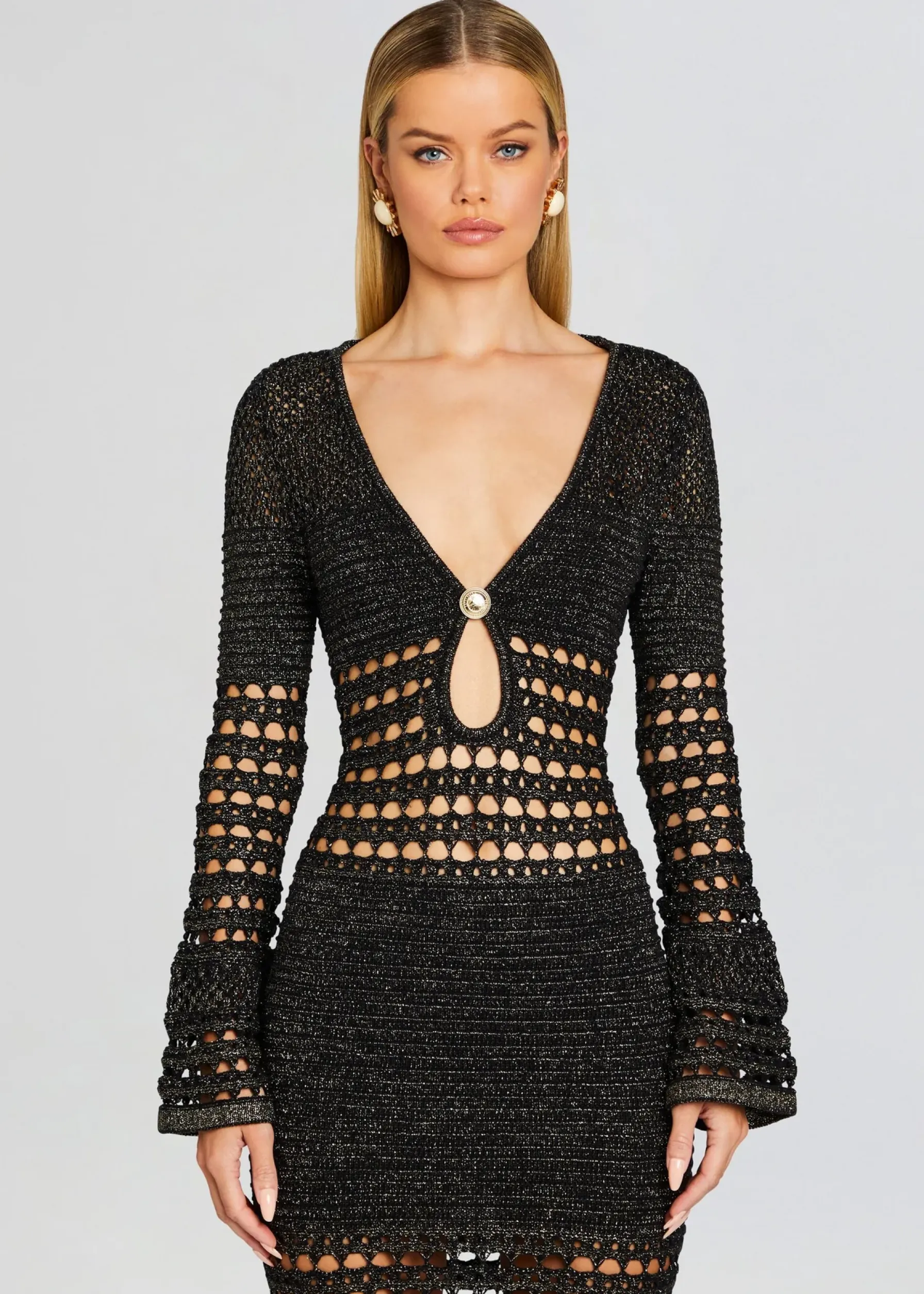 Retrofete Elvana Knit Crochet Dress Black/Gold Best Sale