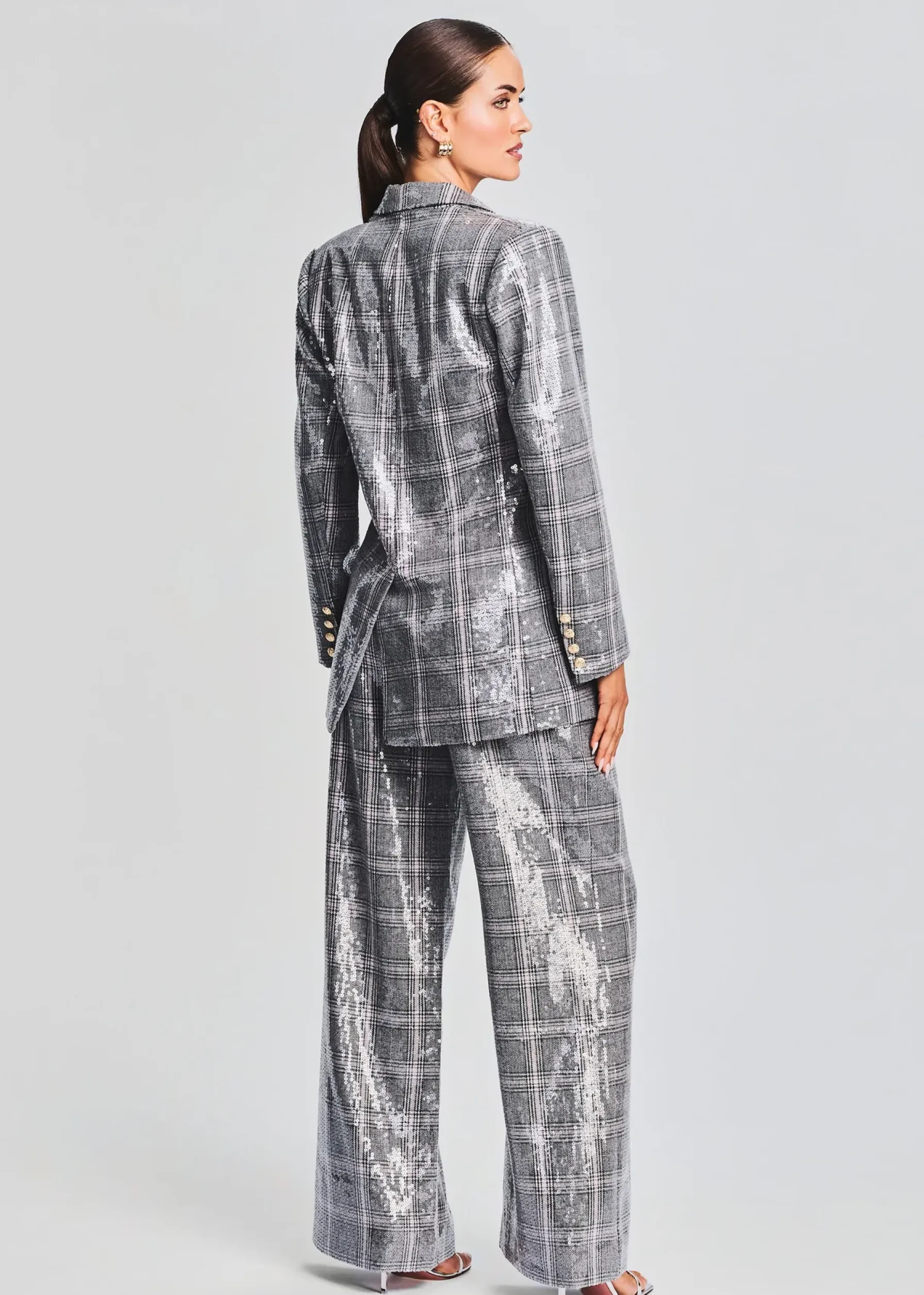 Retrofete Enid Sequin Blazer Grey Plaid Sale