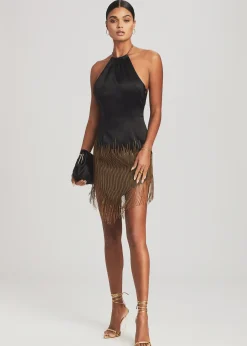 Retrofete Eos Embellished Fringe Dress Black/Gold Fashion