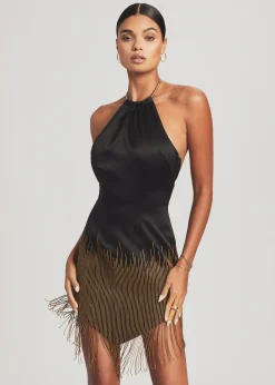 Retrofete Eos Embellished Fringe Dress Black/Gold Best Sale