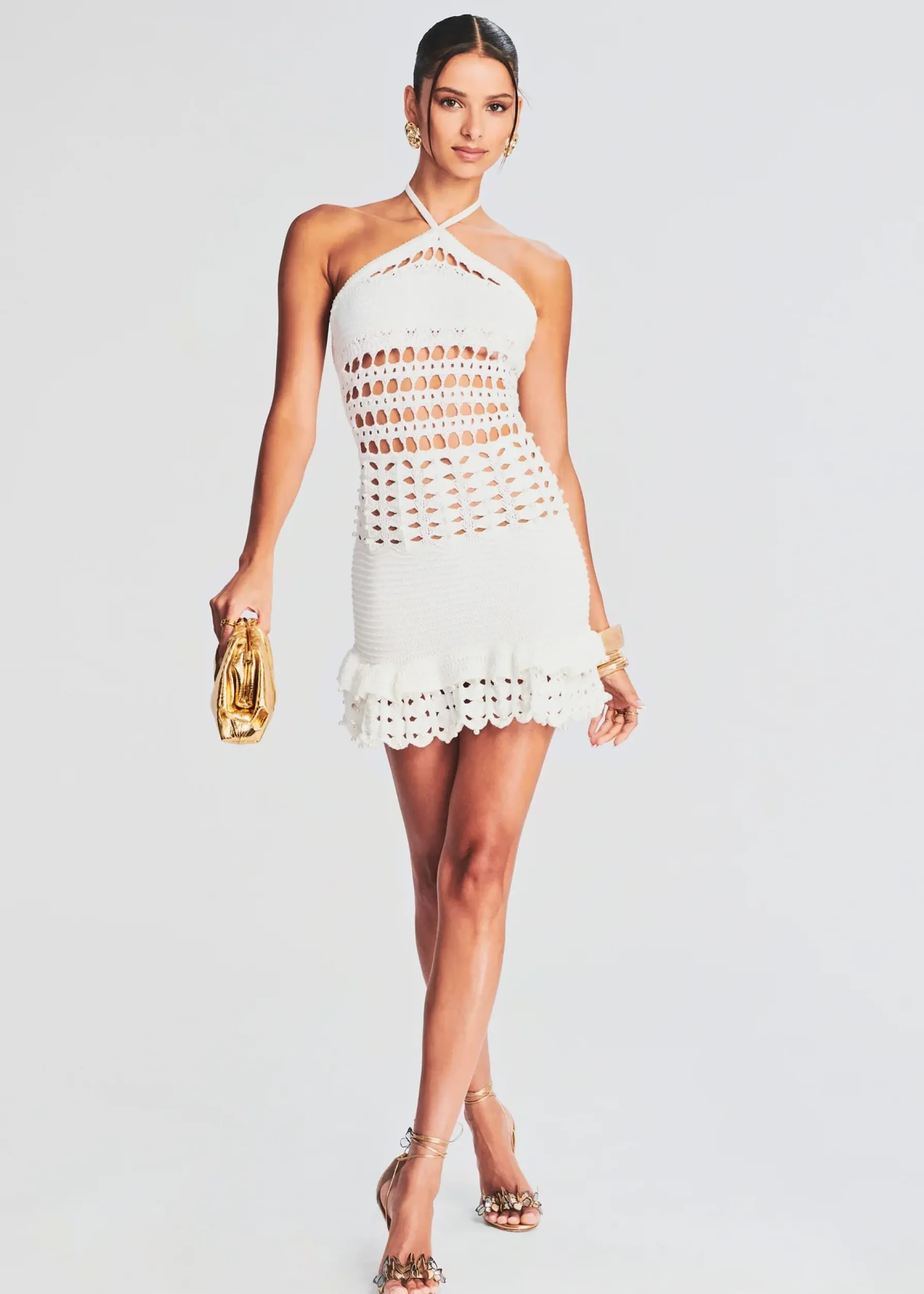 Retrofete Eze Crochet Pearl Embellished Dress White Outlet