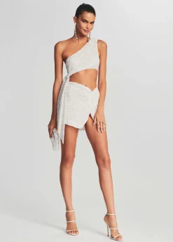 Retrofete Ezra Sequin Skirt White Clearance