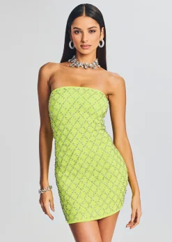 Retrofete Felicity Embellished Chiffon Dress Neon Yellow Grid Fashion