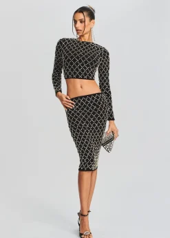 Retrofete Felicity Embellished Chiffon Dress Black/Silver Grid Cheap